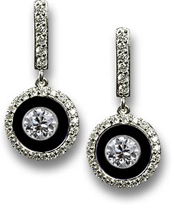 Aretes colgantes estilo Art Deco moderno con ónix y diamante