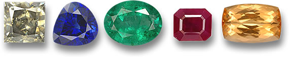 Diamante, zafiro azul, rubí, esmeralda y topacio imperial