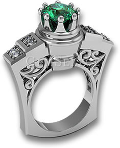 Anillo de plata con esmeralda y piedras decorativas de diamantes blancos