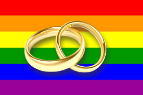 Bandera del Orgullo LGBT con Anillos de Boda