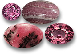 Gemas rosadas de rodolita, rodocrosita y rodonita