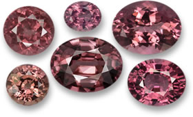Granate malaya rosa, espinela, turmalina, circón, granate rodolita y zafiro