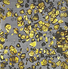 Piedras de peridoto en el meteorito de Fukang