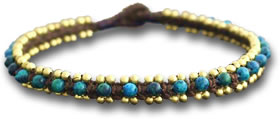 Tobillera de Azurita y Turquesa con Campanas Doradas