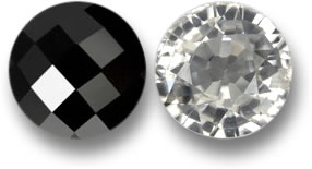 Gemas de espinela negra y circón blanco