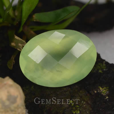Piedra preciosa de prenita ovalada de talla de tablero de ajedrez