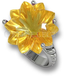 Anillo de flor de citrino tallado