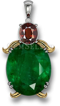 Colgante con colores complementarios: esmeralda verde y granate piropo rojo