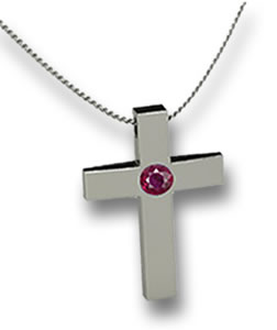 Colgante Cruz de Plata con Rubí Incrustado