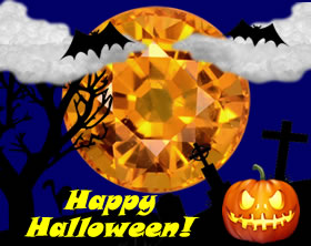 Escena de Halloween con zafiro naranja