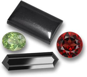 Piedras preciosas de hematita, granate demantoide, granate almandino y turmalina negra