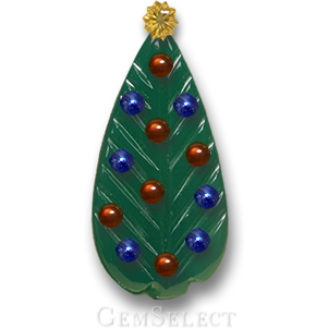 Árbol de Navidad con piedras preciosas: ágata tallada, estrella de cuarzo limón, adornos de granate y zafiro