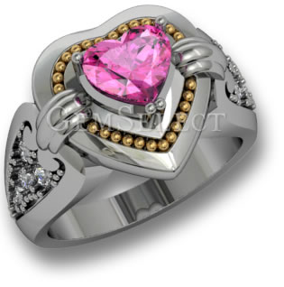 Anillo de zafiro rosa de dos tonos de GemSelect - Imagen grande