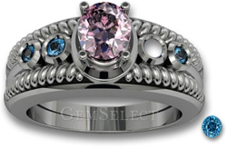 Reemplazo de piedras decorativas: anillo de espinela rosa con piedras decorativas de circón azul