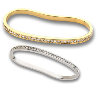 Brazalete de palma de plata con gemas blancas engastadas en canal