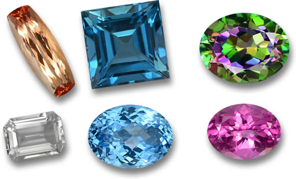 Colores del topacio: topacio azul, topacio místico, topacio imperial, topacio blanco y topacio rosa