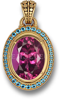 Colgante con Colores Triádicos: Topacio Azul, Turmalina Rosa y Oro Amarillo