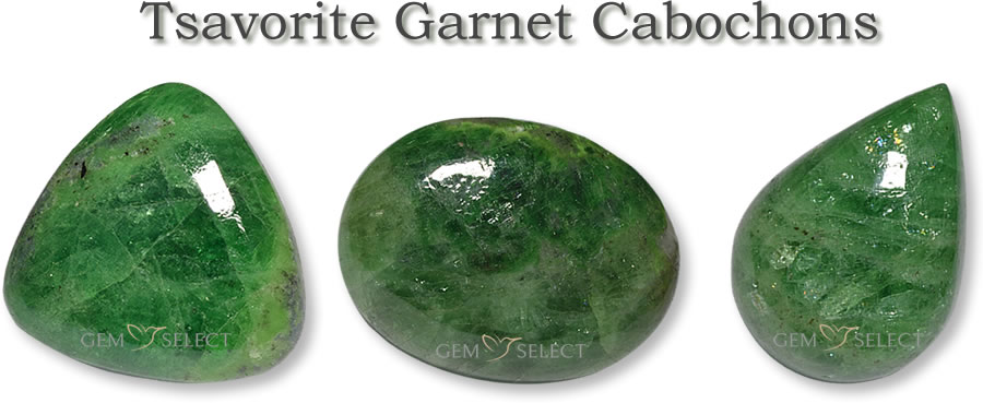 Una foto de cabujones de granate tsavorita de GemSelect