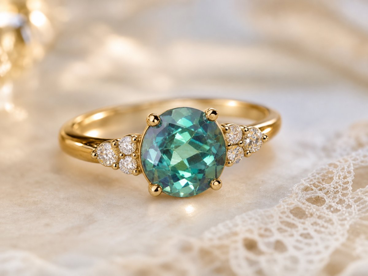 Gemas de alejandrita mostradas en joyería