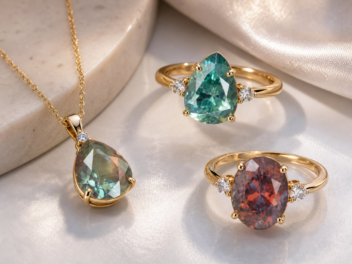 Gemas naturales mostradas en joyería