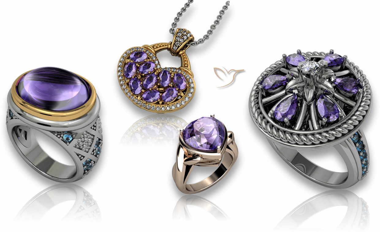 Diseños de joyería de amatista.