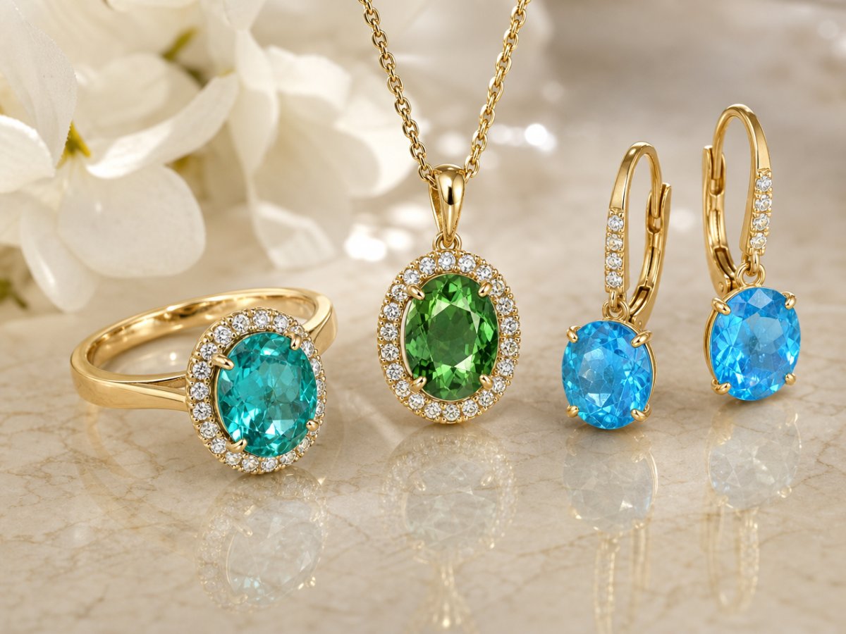 Gemas de apatita mostradas en joyería
