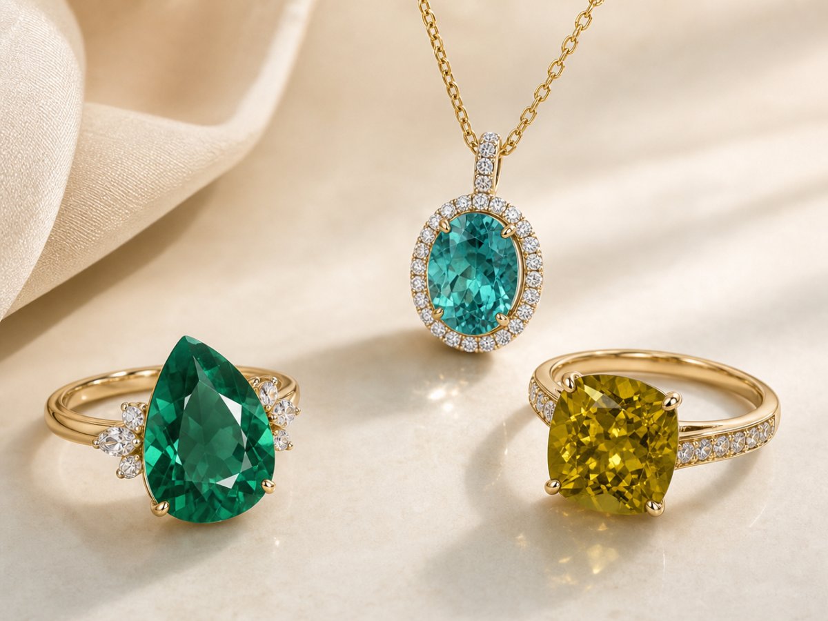 Gemas de apatita mostradas en joyería