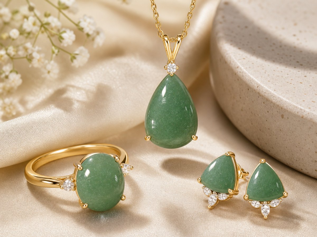 Gemas de aventurina mostradas en joyería