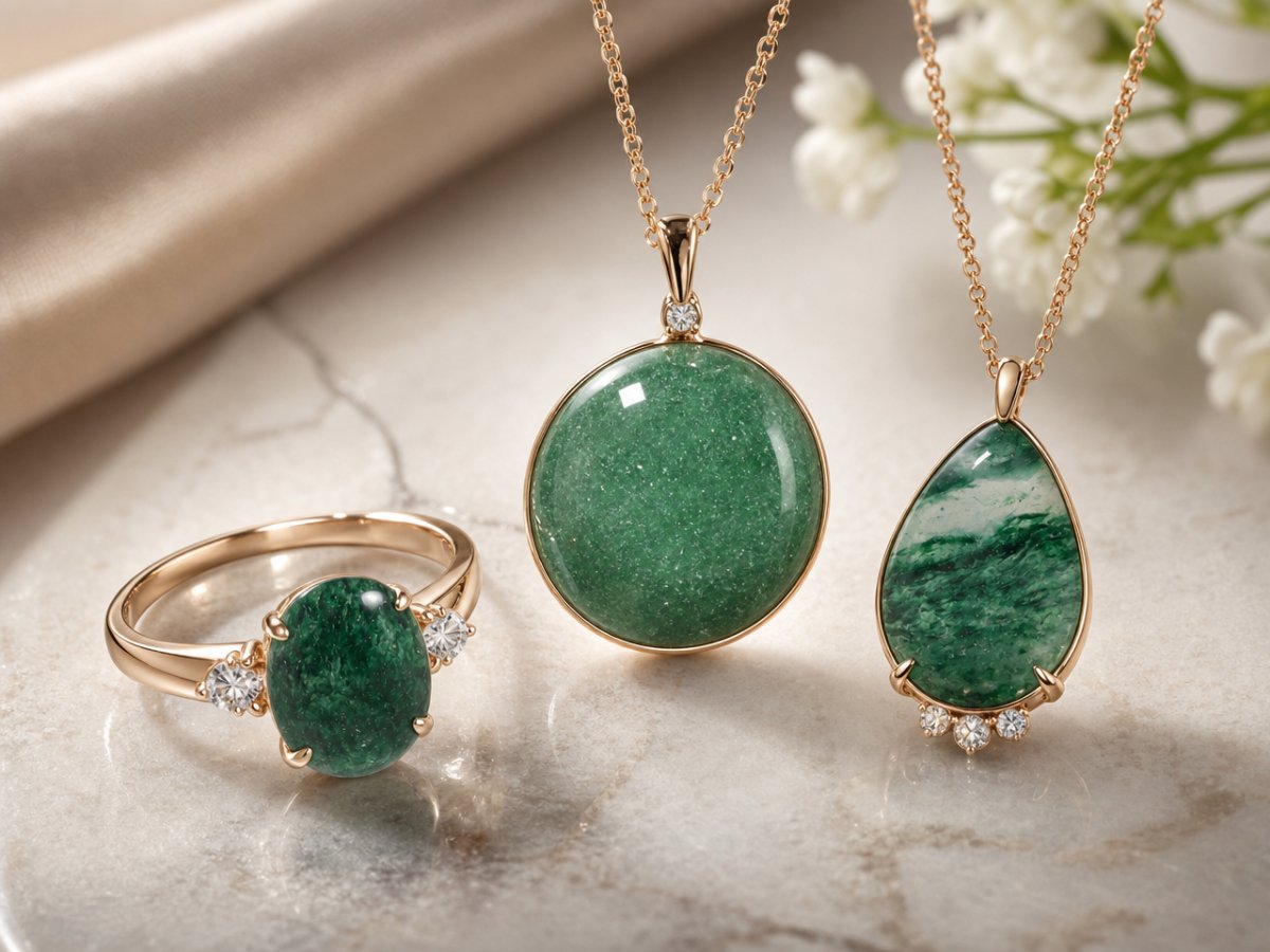 Gemas de aventurina mostradas en joyería