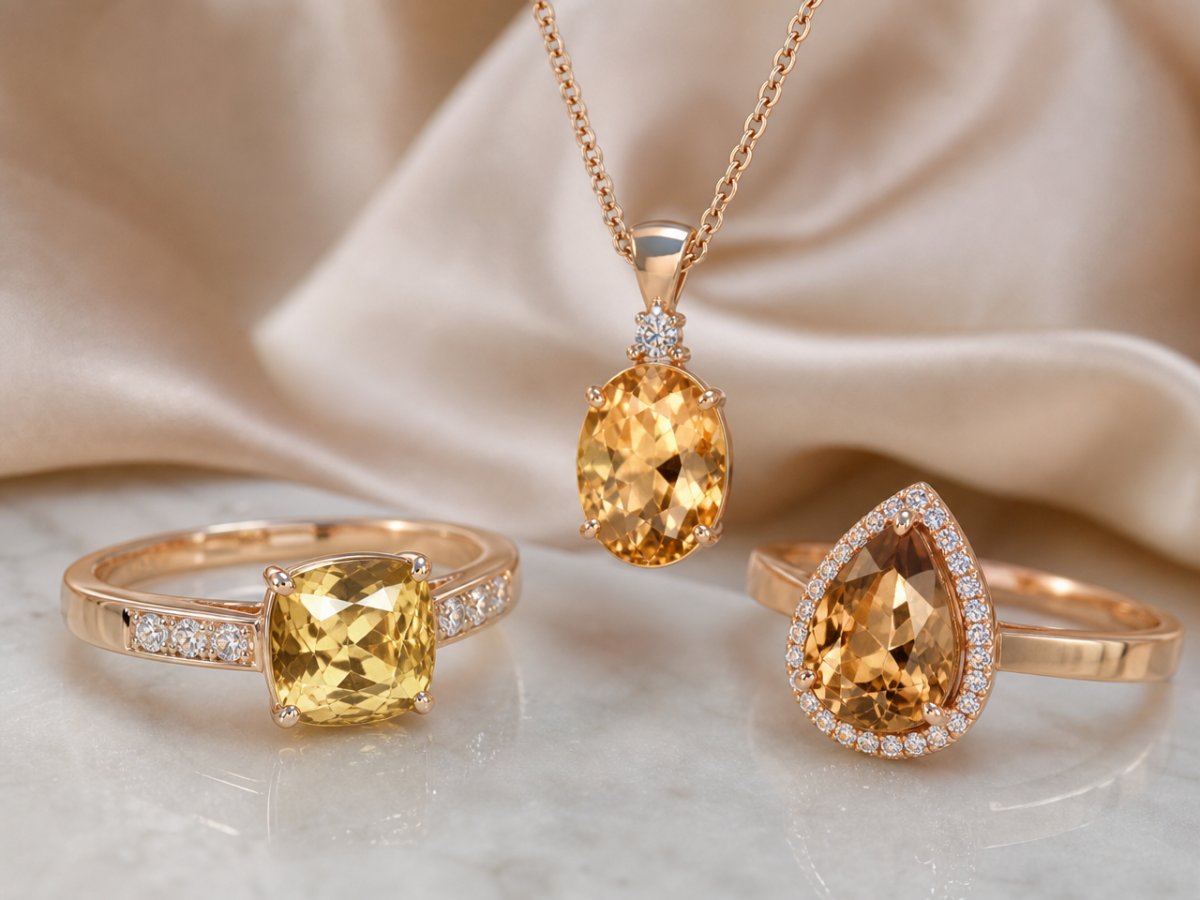 Gemas de axinita mostradas en joyería