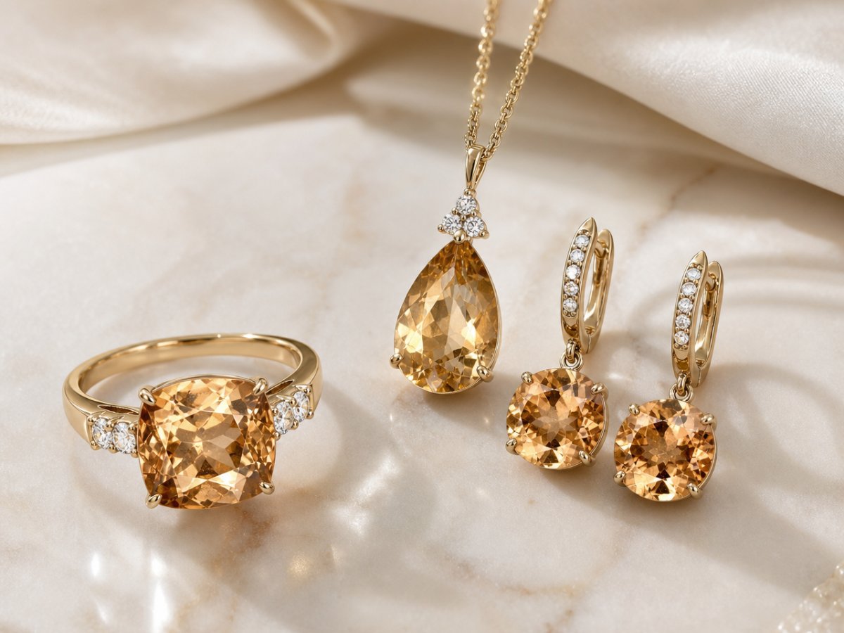 Gemas de axinita mostradas en joyería