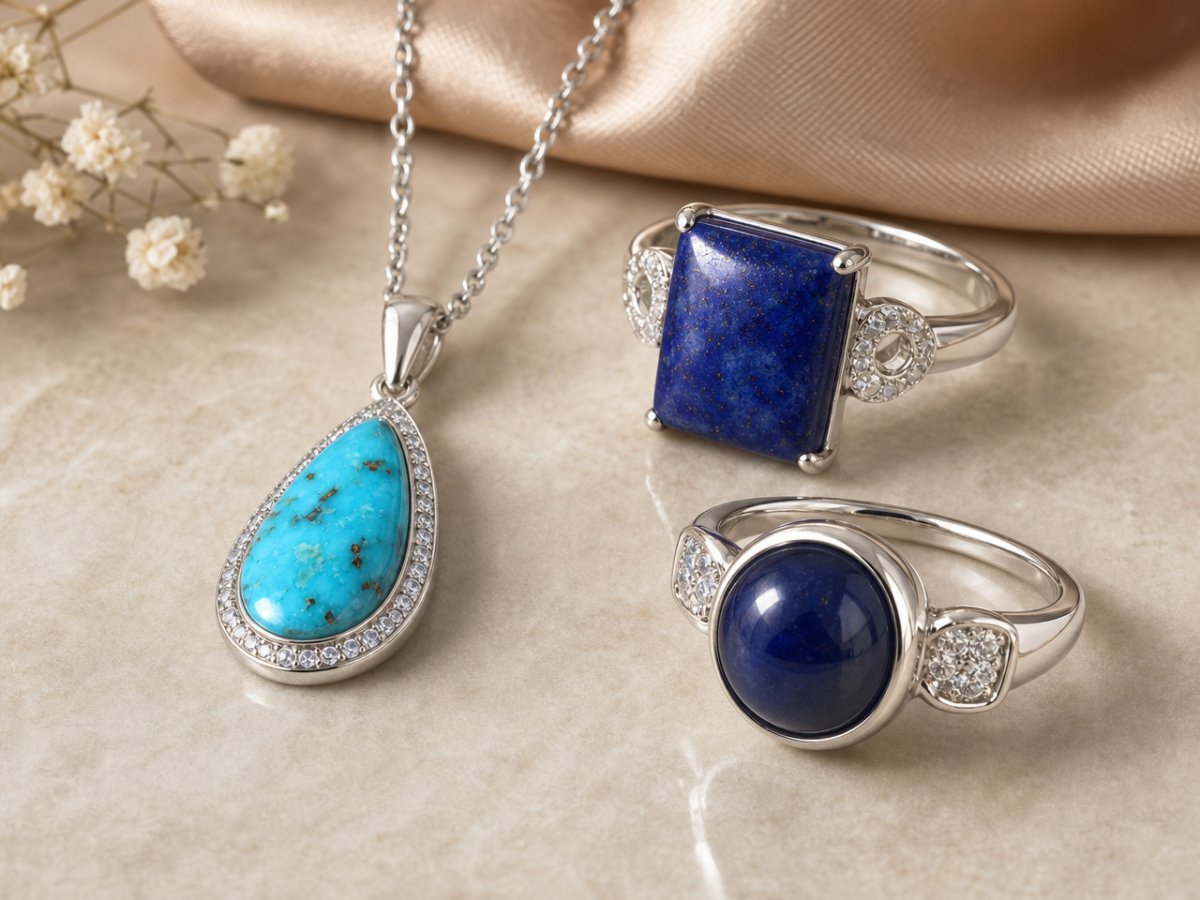 Gemas naturales mostradas en joyería