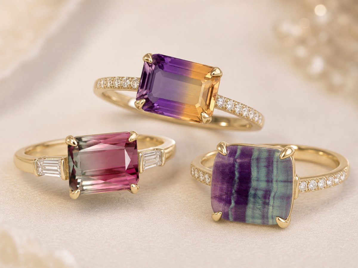 Gemas naturales mostradas en joyería