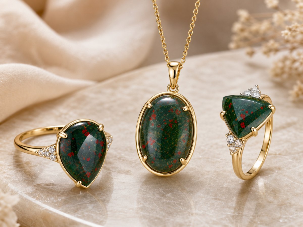 Gemas de heliotropo mostradas en joyería