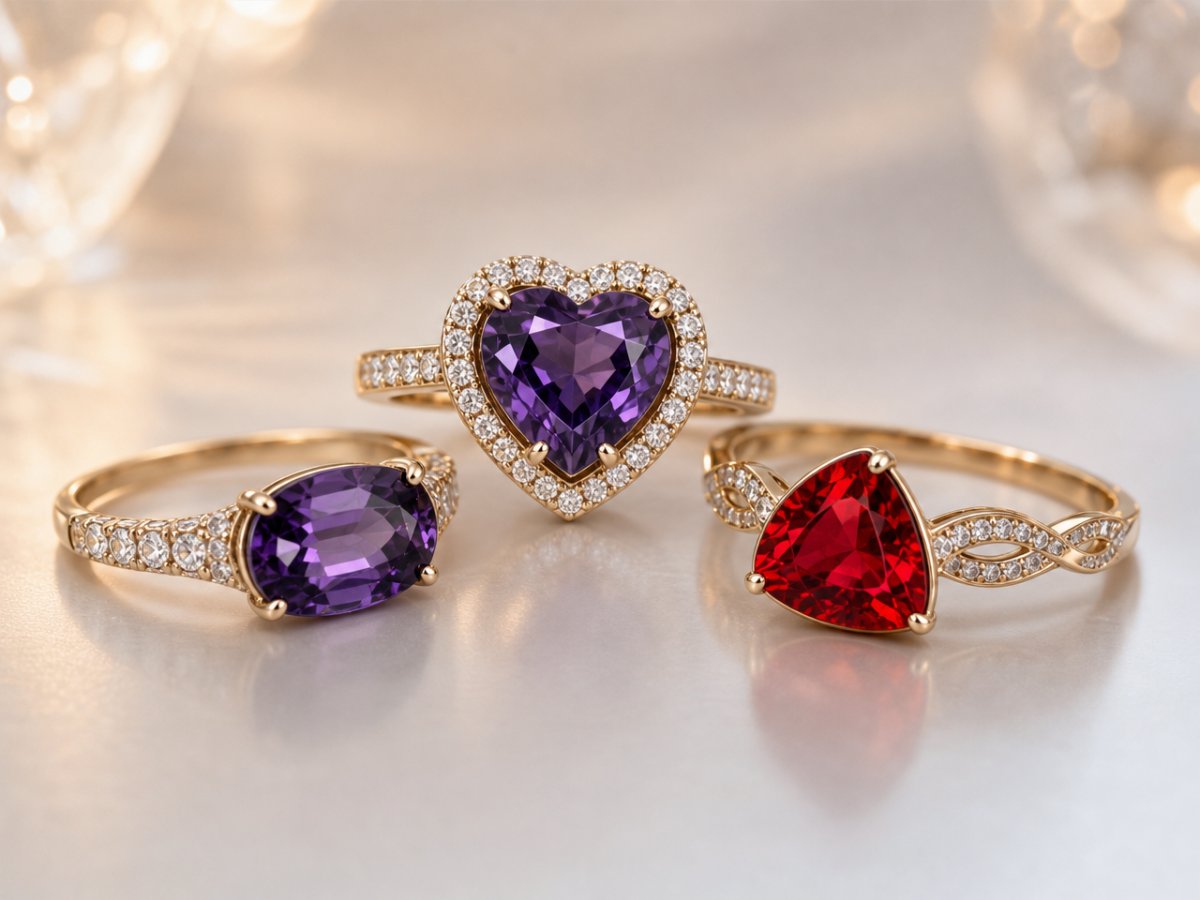 Gemas de espinela birmana mostradas en joyería