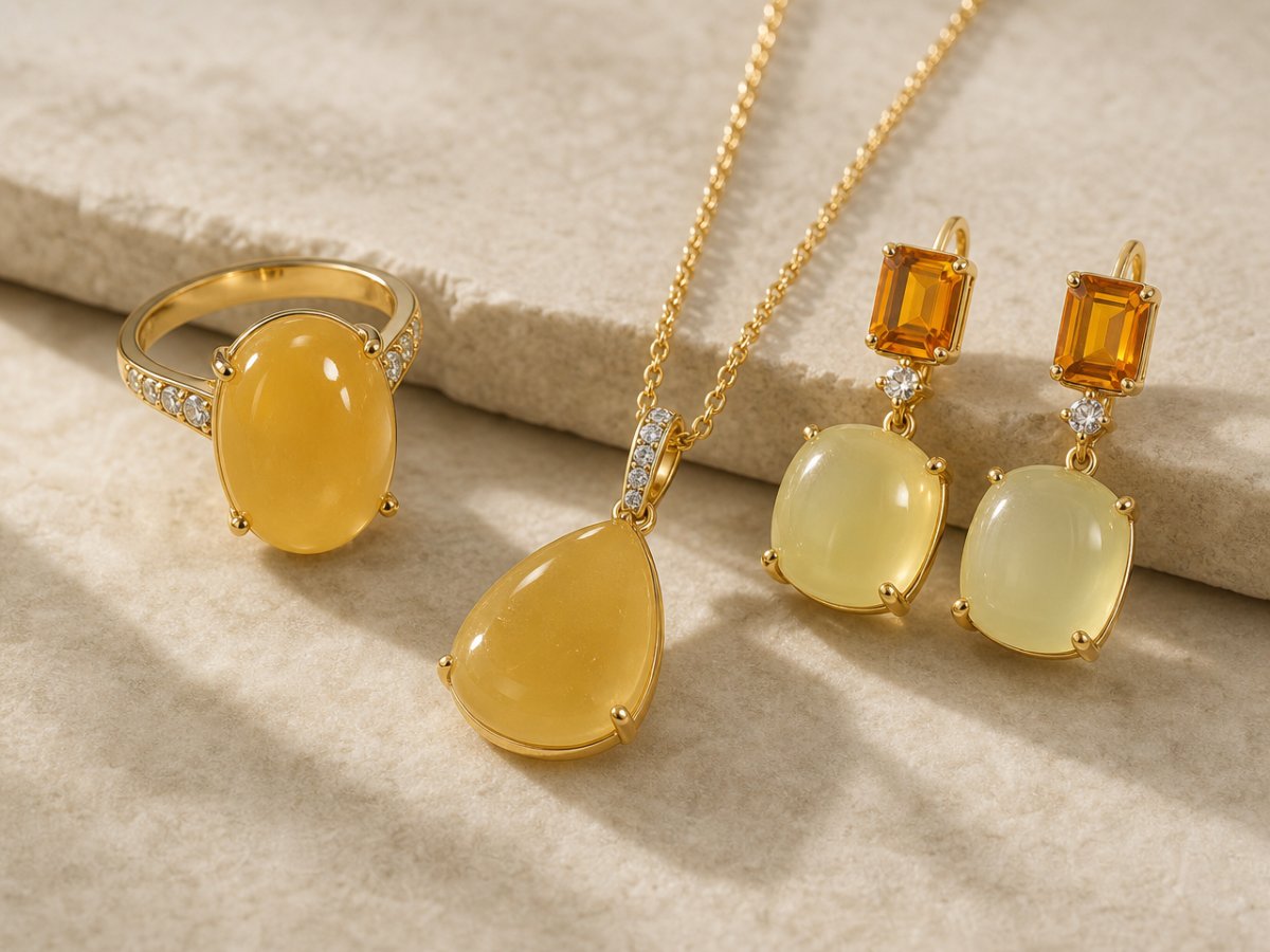 Gemas de calcita mostradas en joyería