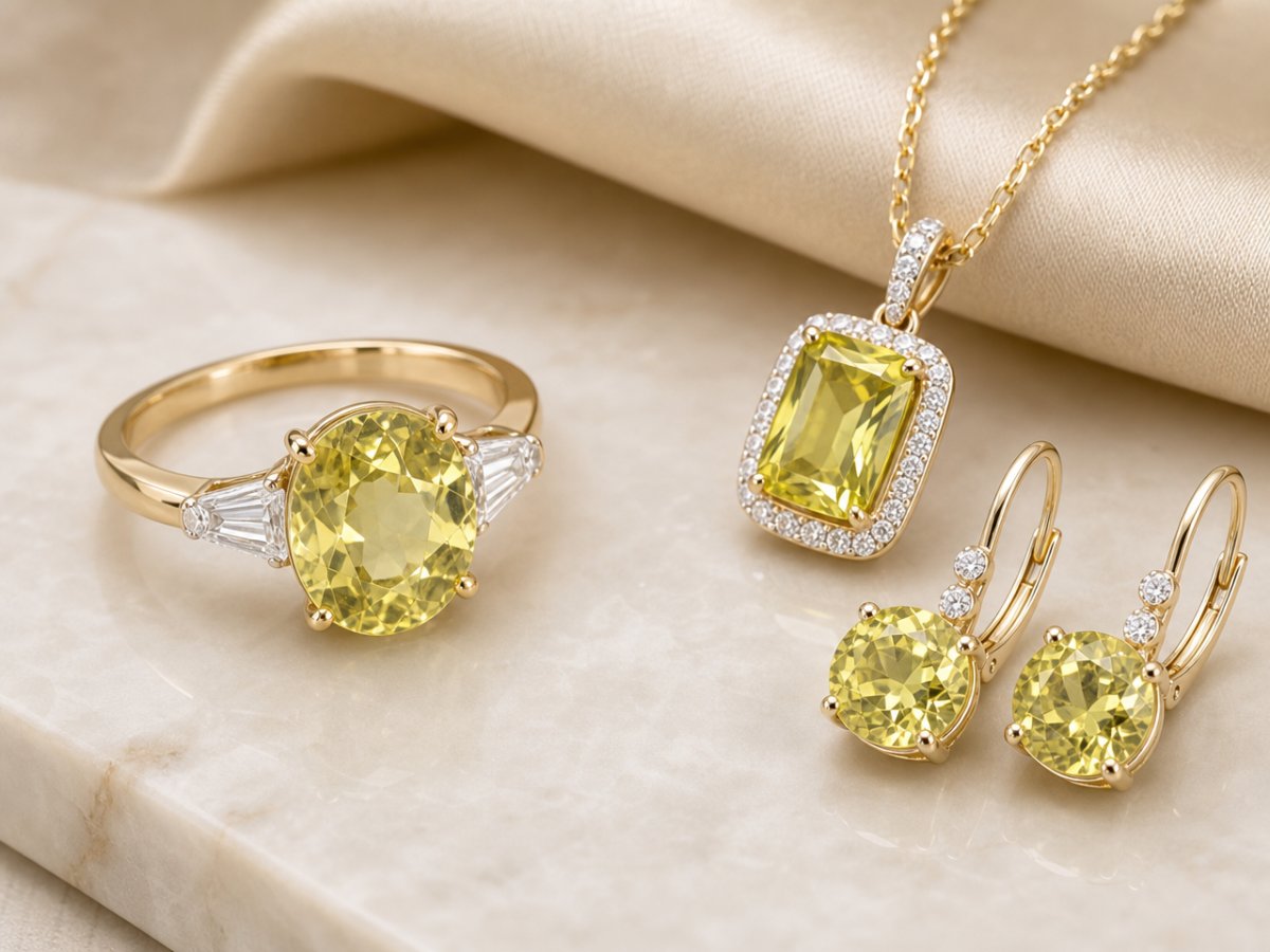 Gemas de crisoberilo mostradas en joyería