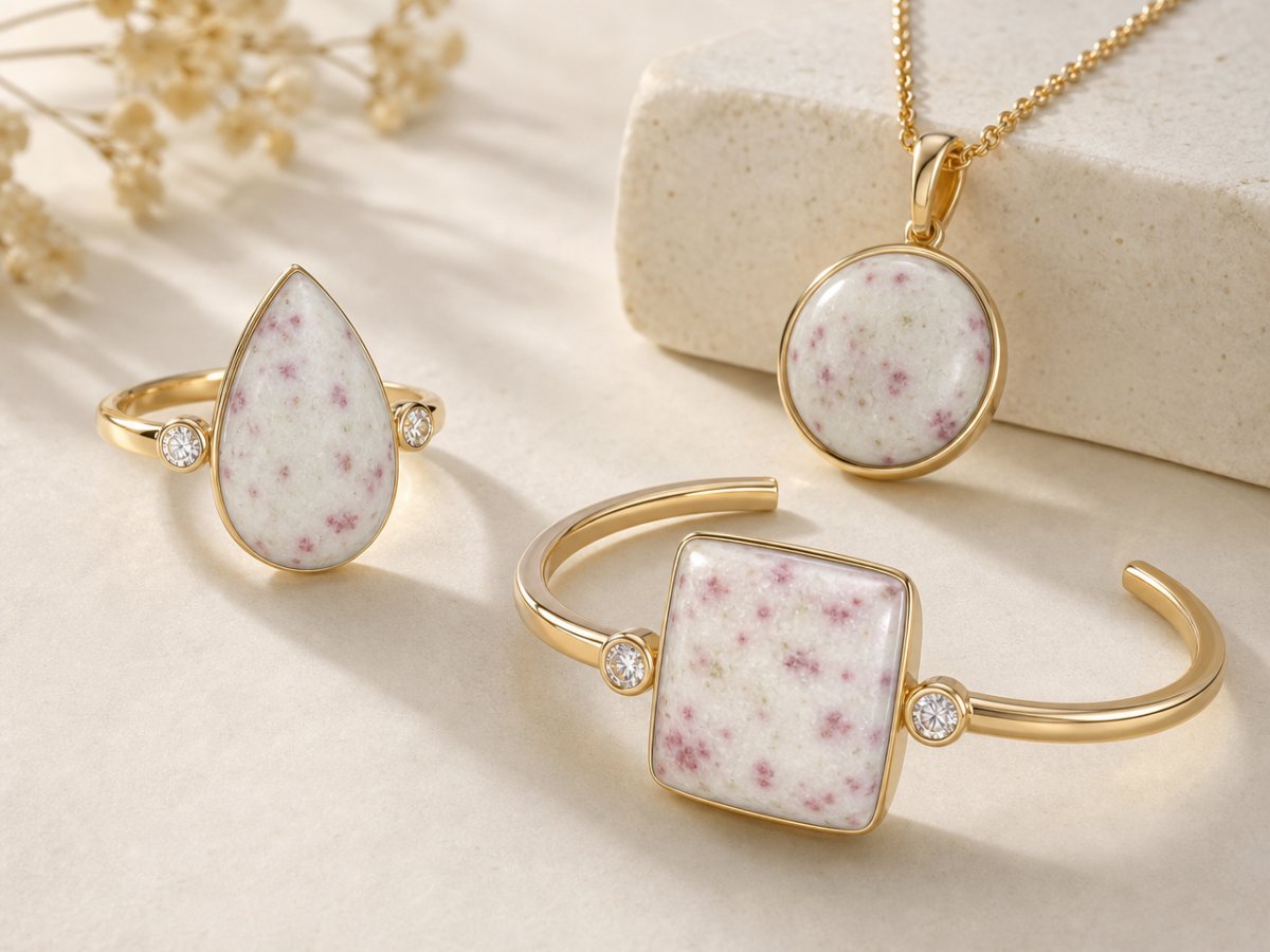 Gemas de cinabrio mostradas en joyería