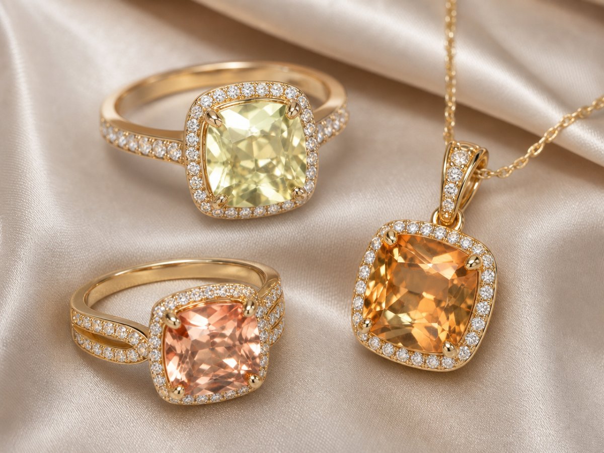 Gemas de diásporo que cambian de color mostradas en joyería