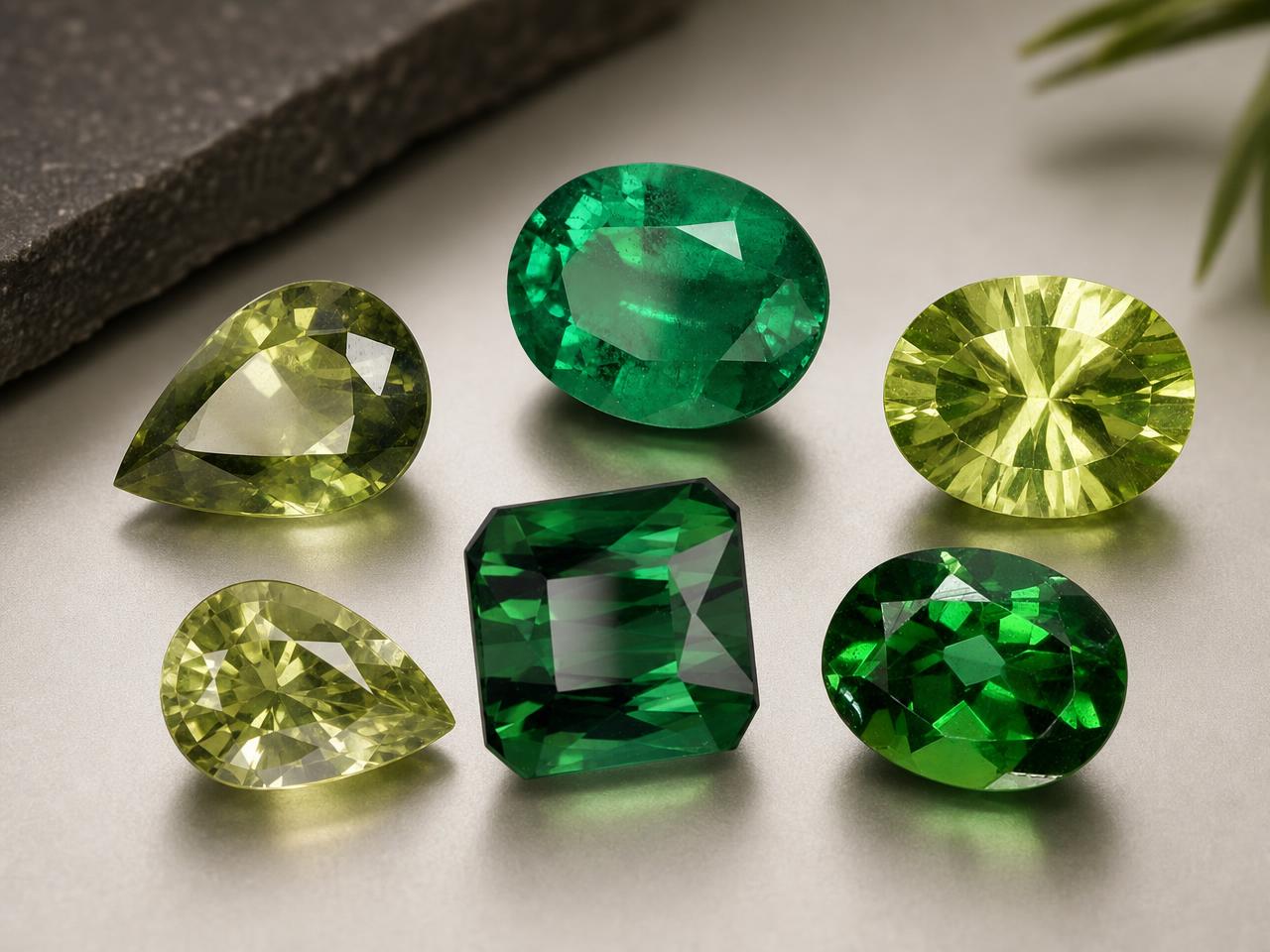 Surtido de gemas verdes sueltas y duraderas para joyería.