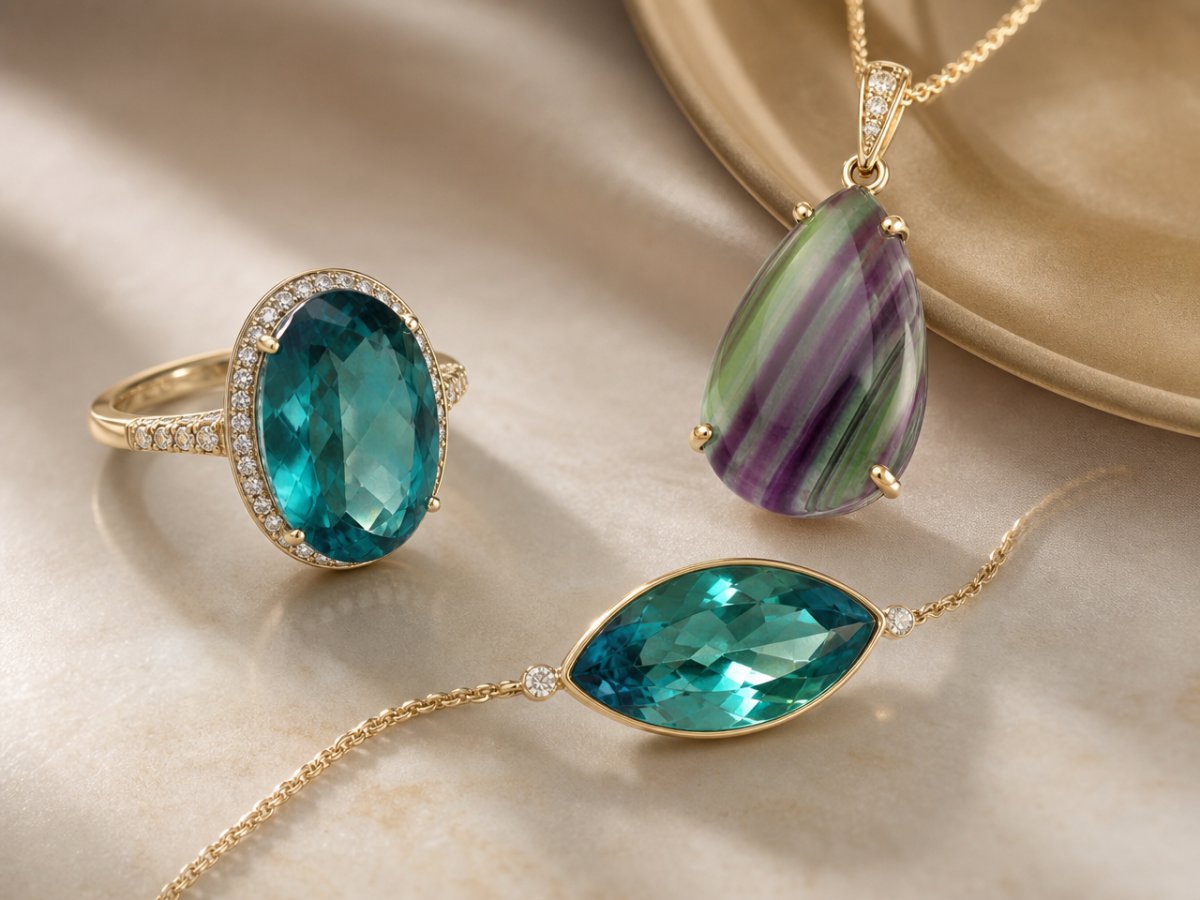 Gemas de fluorita mostradas en joyería