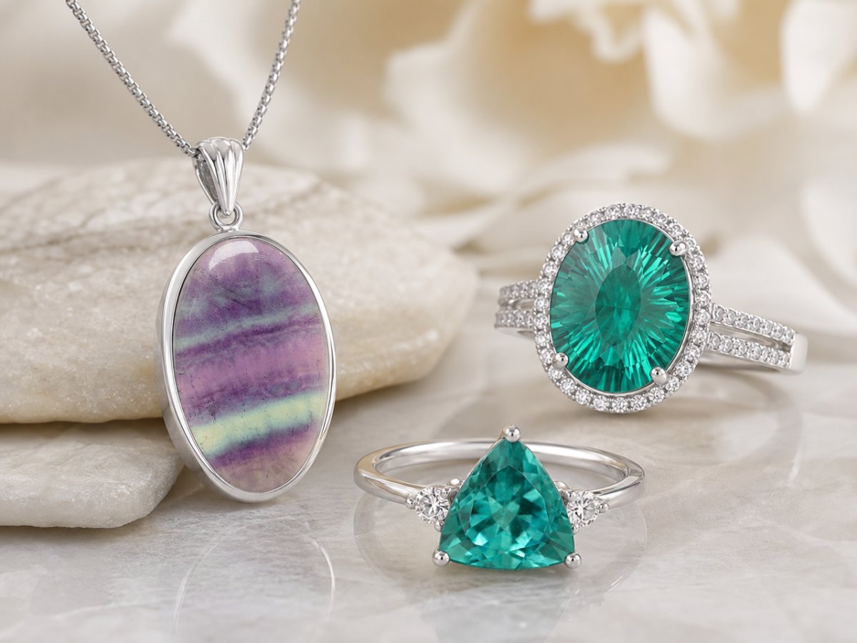 Gemas de fluorita mostradas en joyería