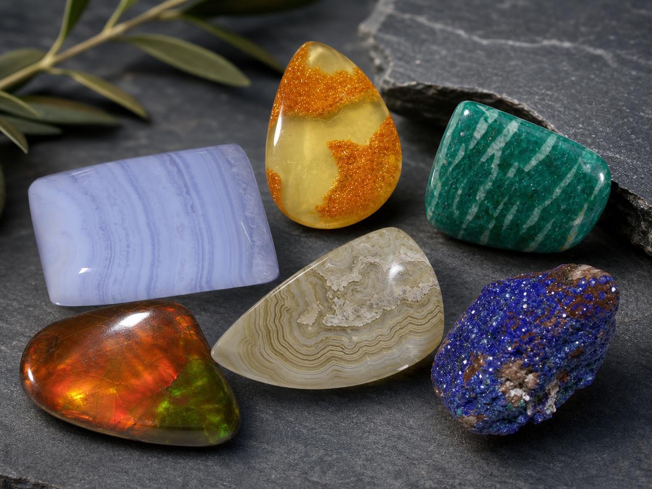 Surtido de gemas naturales sueltas de forma irregular y formas únicas.