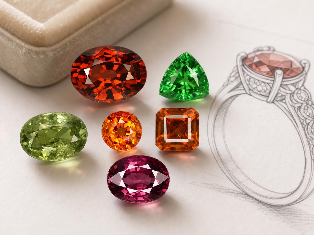 Piedras preciosas de granate sueltas para diseños de anillos