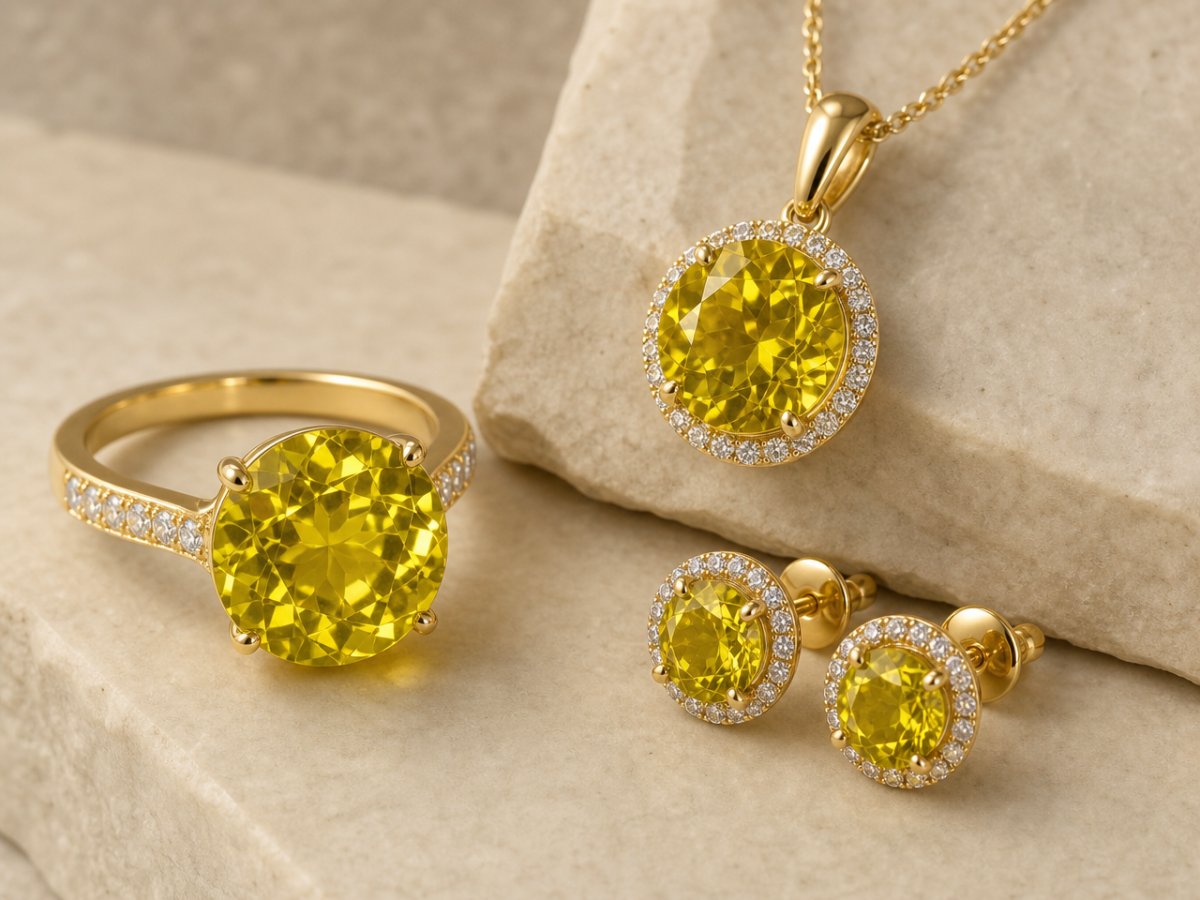 Gemas de granate grosularia mostradas en joyería