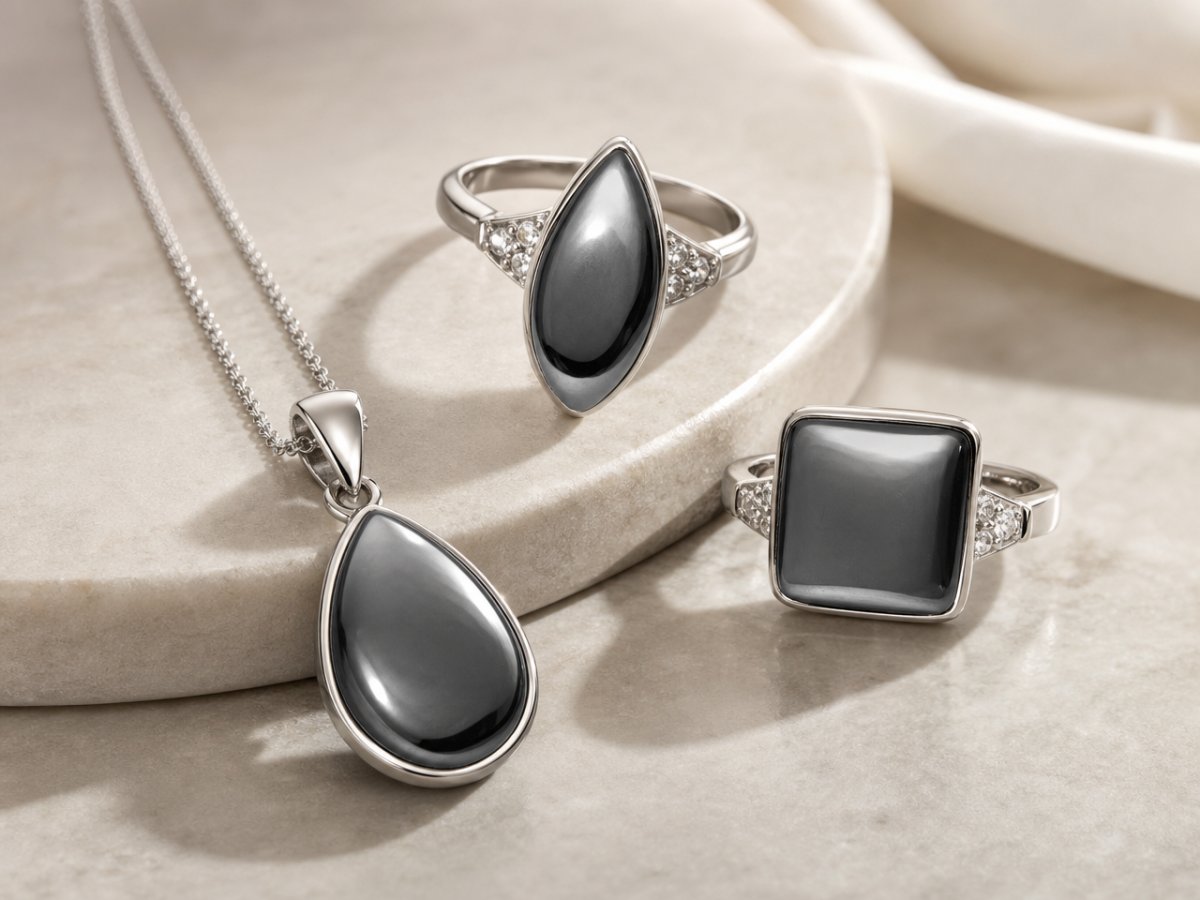 Gemas de hematita mostradas en joyería