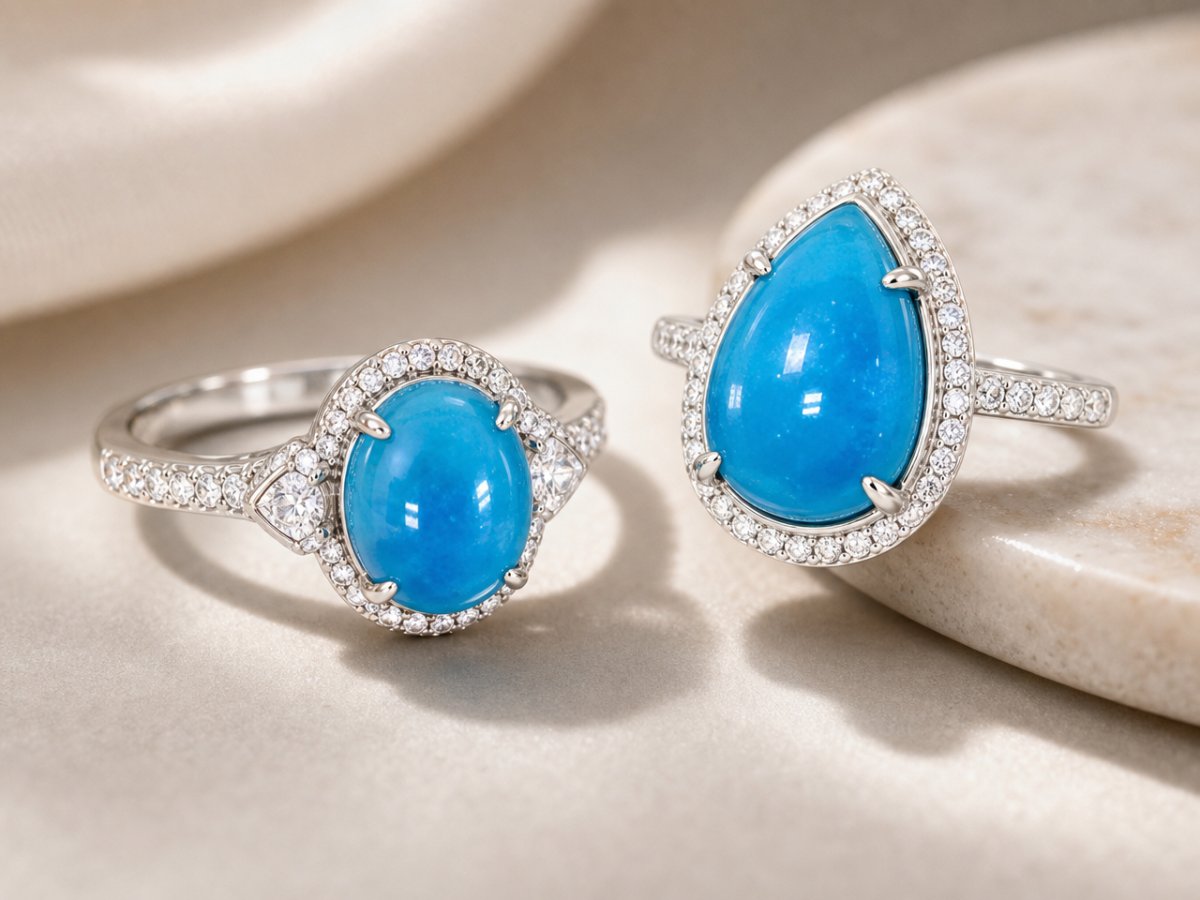 Gemas de hemimorfita mostradas en joyería