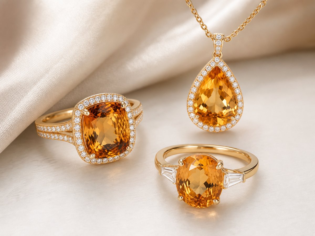 Gemas de topacio imperial mostradas en joyería