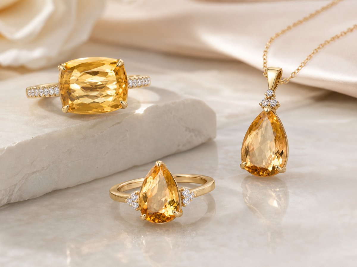 Gemas de topacio imperial mostradas en joyería