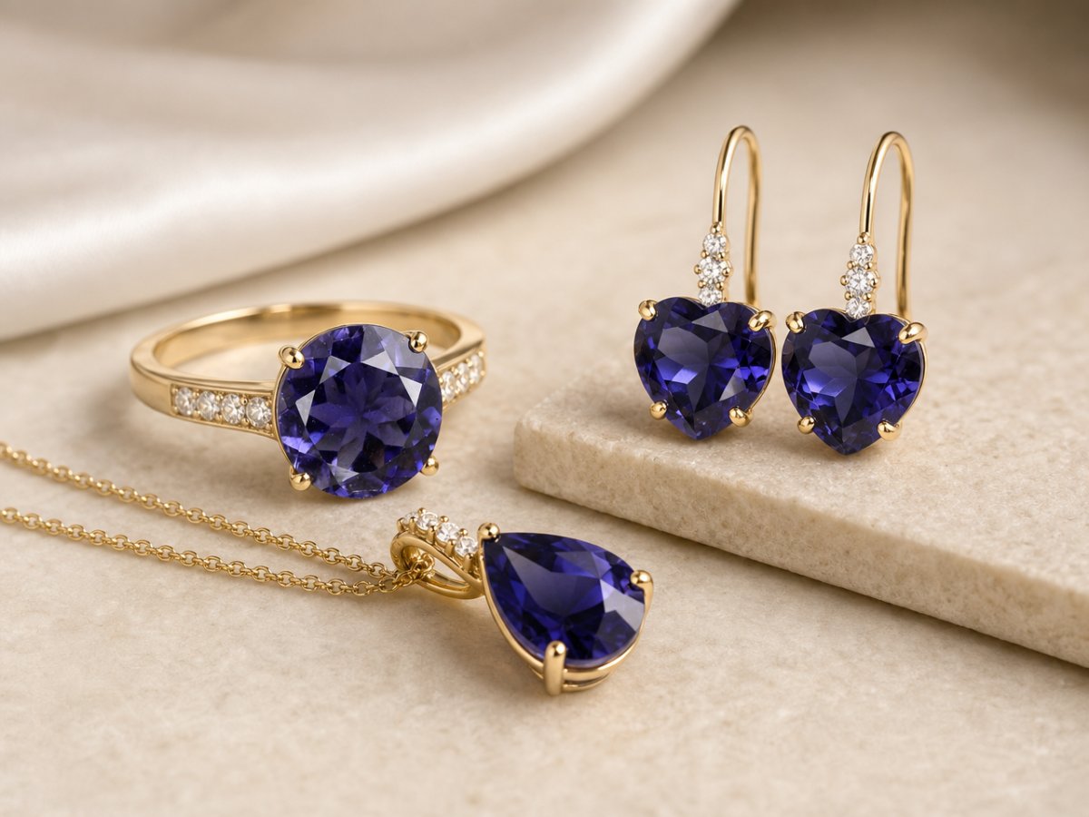 Gemas de iolita mostradas en joyería